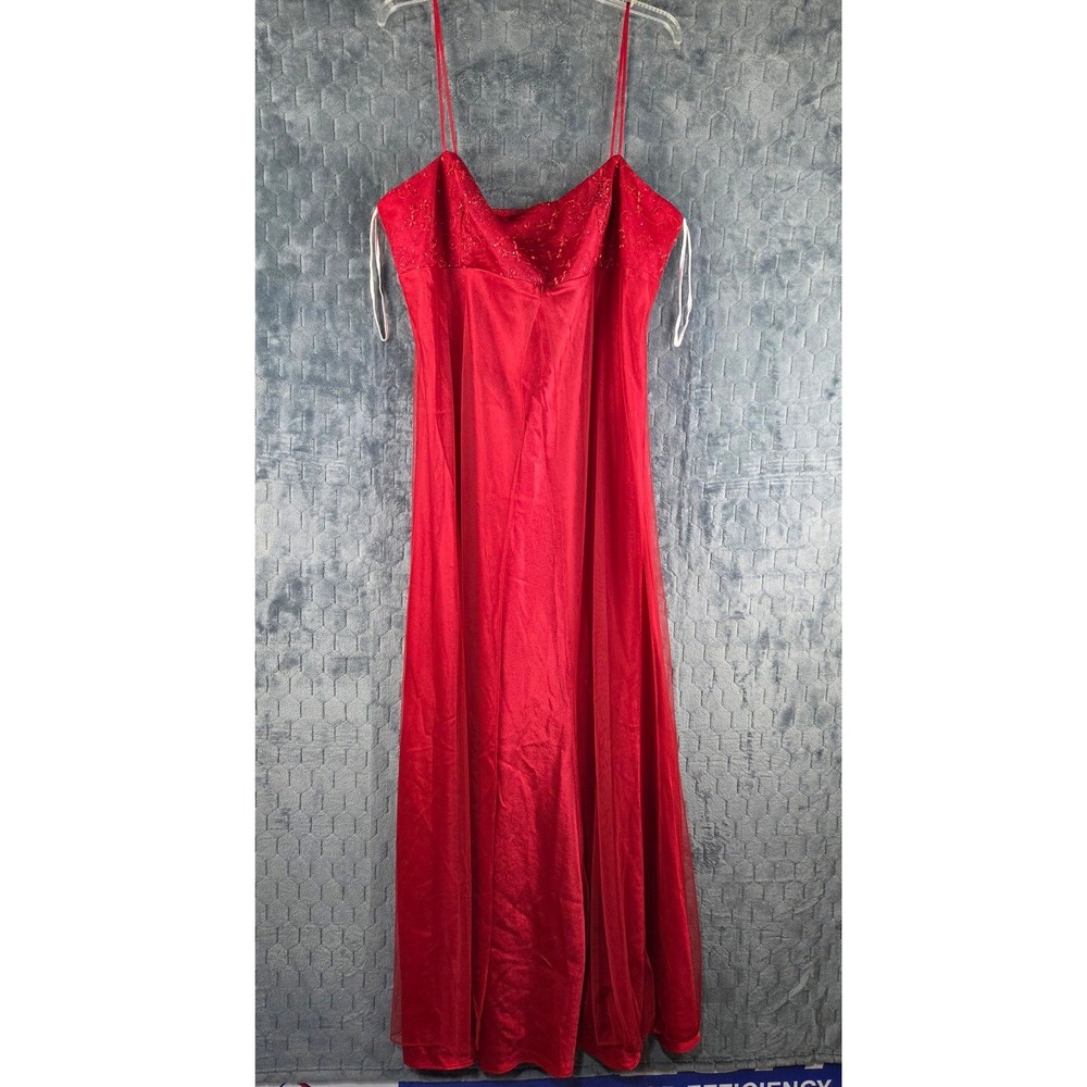 Fiesta Red Embroidered Sequin Gown Maxi Dress Plus Size 3X Made in USA 2571